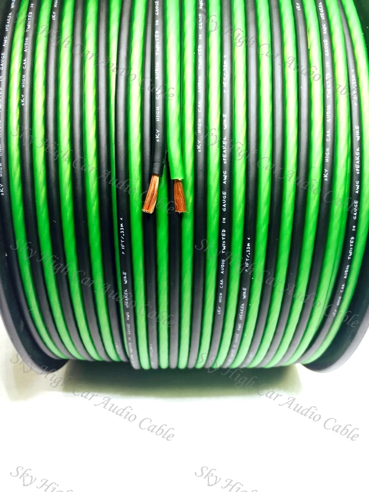 SKY HIGH CAR AUDIO 250' feet TRUE 14 Gauge AWG GREEN/BK Speaker Wire W/ SPOOL Car Home Audio ft GA