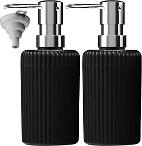 Matte Black Soap Dispenser Set of 2 – Refillable Pump Bottles with Durable ABS P - Picture 1 of 7