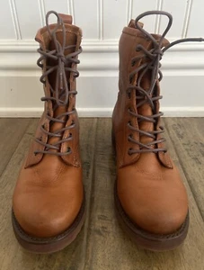 Frye Veronica Caramel Cognac Leather Combat Boots Sz 7 - Picture 1 of 9