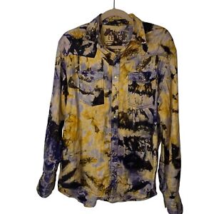 African Cowboy Shirt Mens Size Large Purple Yellow Gold Cotton Limited Edition