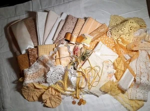 Slow Stitch Vintage Linen Kit Pack Yellow Embroidery Lace Floss Scrap Craft - Picture 1 of 10