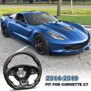 Flat Top Sport Steering Wheel Carbon Fiber For 2014-19 Chevy Corvette C7 Z06 ZR1 - Picture 1 of 8