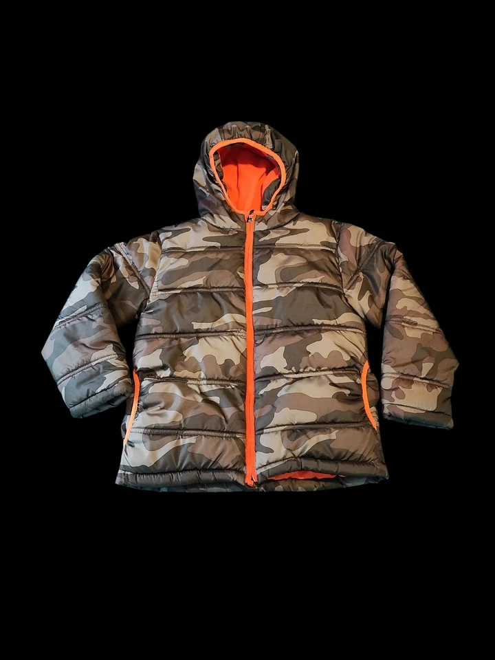 Chaqueta acolchada de camuflaje para niños con forro polar naranja Foto 1 de 4