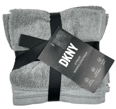 Juego de 4 paños DKNY 100 % algodón gris súper suave NUEVO Foto 1 de 4