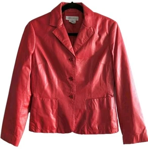 Chaqueta de Motociclista de Cuero Roja Nine West De Colección Talla 6 Pequeña Muesca Solapa Bolsillos Abotonados Años 90 - Imagen 1 de 9