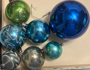 7 ADORNOS BOLAS NAVIDAD CRISTAL VINTAGE AZUL VERDE Tallas Surtidas - Imagen 1 de 24