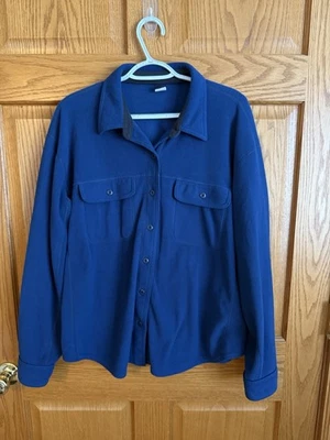 Lands End Mens Thick Fleece Button Down Shirt  Navy Blue XL Preppy Hike Fish - Image 1 of 4