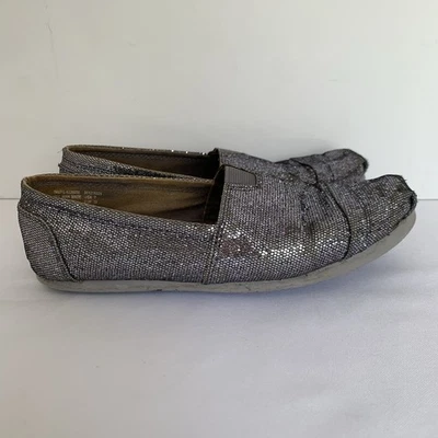 Faded Glory Shoes Women 7 Dark Silver Glitter Slip-On Flats Canvas Casual Boho - Image 1 of 4