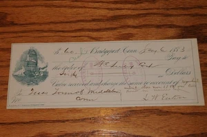Antiker Scheckentwurf datiert 1853 Bridgeport Connecticut für 60,00 $ sechzig Dollar ** - Bild 1 von 9