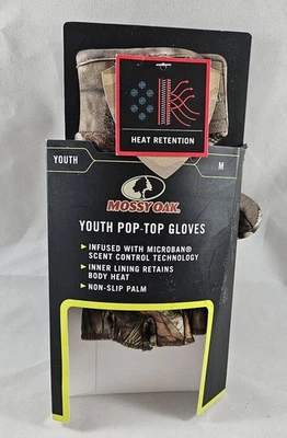 Pop-Top Gloves YOUTH Med Mossy Oak "Mountain Country" Heat Retention / Microban - Image 1 of 3
