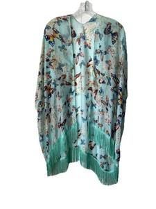 Unbranded Womens Kimono Top One Size Blue Butterflies Sheer Boho Cover Up Beach - Picture 1 of 6
