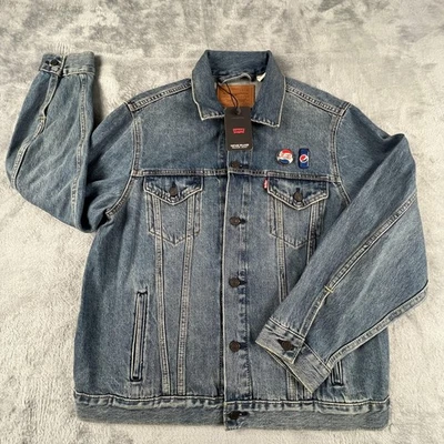 Chaqueta Levis Para Hombre Grande Azul De Colección Relajada Camionero Denim Logo Pepsi Cola Foto 1 de 4