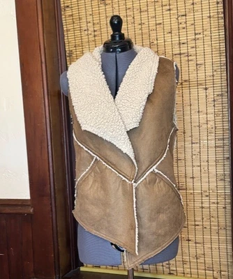 Sanctuary Clothing Faux Suede Sherpa Fleece Vest Boho Pockets Women's Medium - Image 1 of 3