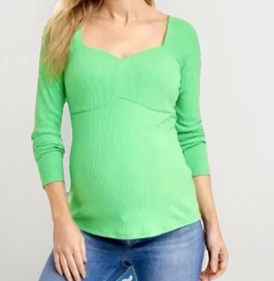 Isabel Maternity Isabel Corsetry Rib Lime Green L/S Maternity Top Sz: M NWT $24 - Image 1 of 4
