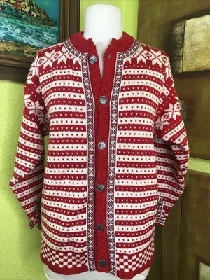 Dale of Norway Unisex Wool Nordic Cardigan Sweater Red White 12 Metal Buttons - Image 1 of 4