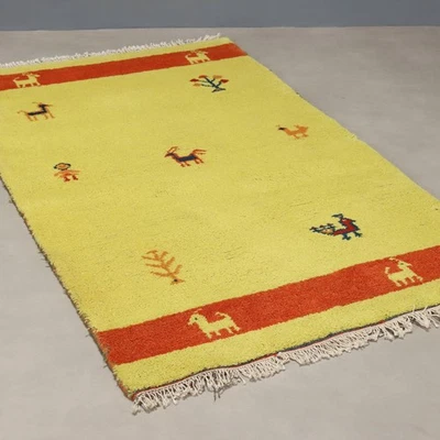 Antique Gabbeh Carpet Wool Heavy Knot India 60 x 36 In Handmade Original - Image 1 of 4