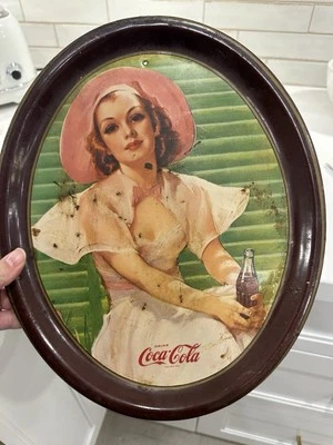 VTG 1970s Coca Cola LIMITED EDITION Tray Bradshaw Crandall Redhead Girl Pink Hat - Image 1 of 3