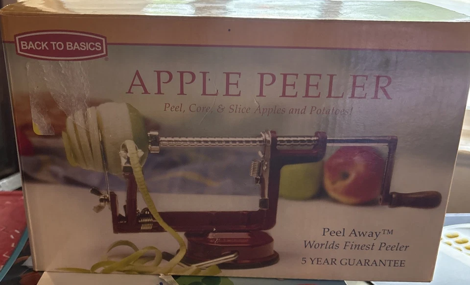 Back To Basics Apple Peeler Red Cast Iron Suction Base Peel Core Slice Potatoes - Image 1 of 1