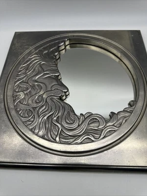 Vintage 1977 Hardin Carved Wooden Silver Crescent Moon Face Man Wall Mirror READ - Image 1 of 4
