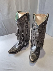 Botas de Vaquero Mujer Corral C1184 Flecos Borla Negras Talla 8.5M - Imagen 1 de 14