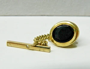 Vintage 10K Gold Plated Black Marble Tie Tack/Pin - Picture 1 of 2