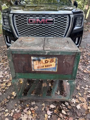 Cerveza de raíz de papás de colección lata de refresco tapa botella letrero enfriador pop años 50 coca cola caja de hielo brote Foto 1 de 4