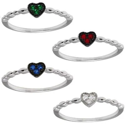 Argento Sterling Onda Design Cuore Anello W/Colorato Zircone Cubico Pietre - Immagine 1 di 2