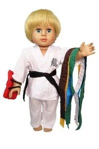 Boy Doll Clothes 18" Karate Pants White Gi Belts Red Focus Mitt Fit AG Boy Dolls - Picture 1 of 4
