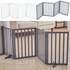 3/4 Panels Folding Pet Gate Freestanding Wooden Dog Fence Safety Barrier Divider - Picture 1 of 35