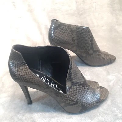 Calvin Klein Zapatos Cuero Talla 8.5 Negro Pull On Stiletto Serpiente Botines Nastassia Foto 1 de 4