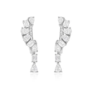 1.37 Ct Lab Grown CVD Multi Shape Diamond Dangle Earrings Jewelry 18k White Gold - Picture 1 of 7