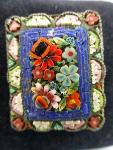Vintage Micro Mosaic Pin Brooch, Floral Design, Very Colorful 1.25 in X 1 in - Picture 1 of 11