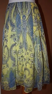 Anne Klein Yellow Blue Paisley Floral Skirt Sheer Lined Silk NWT 2 - Picture 1 of 5