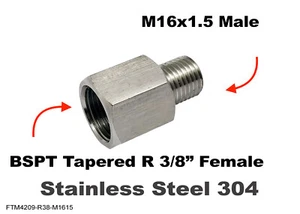 BSPT Tapered R 3/8" Female to M16x1.5 Male Stainless Adaptor Fittings Conversion - Picture 1 of 6
