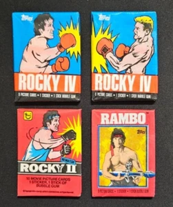 SYLVESTER STALLONE TOPPS FOUR PACK LOT 1979 ROCKY II 1985 ROCKY IV 1985 RAMBO - Picture 1 of 1