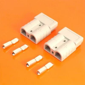 Pair Of High Current Power Connector Grey 50 Amp 600V Battery Cable 6 AWG 16mmsq - Picture 1 of 5