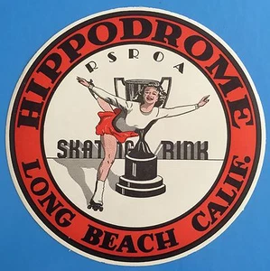 *De colección* HIPÓDROMO DE PLAYA LARGA Calif PISTA DE PATINAJE Pegatina de equipaje PATINADOR - Imagen 1 de 3