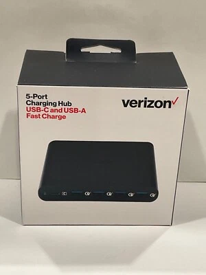 VERIZON 5-PORT CHARGING HUB USB-C AND USB-A FAST CHARGE new open box - Image 1 of 4