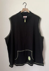 Quacker Factory Vest Women 2X Black Green Floral Rhinestones Lightweight Zip NEW - Picture 1 of 10