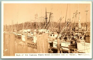 RPPC Fischerboot Flotte Tacoma Washington WA UNP Postkarte C15 - Bild 1 von 2