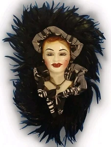 Unique Creations Lady Lucy Lucille Ball Mask Wall Black Feathers Wall Plaque - Picture 1 of 9