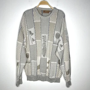 VTG Shenandoah Golf Textured 3D Grandpa Sweater Beige Embroidered USA Sz XL - Picture 1 of 7