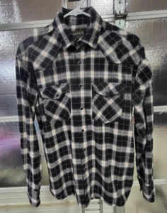 Roper Mens M - Western Shirt - Black Plaid - Pearl Snaps   Pockets - Long Sleeve - Picture 1 of 4