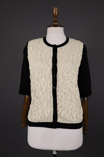 Maglione cardigan ROSSO VALENTINO beige pizzo lana ricamato taglia M