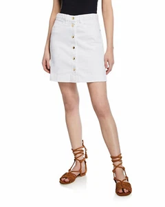 Frame Denim White Button Front Braided Waistband Claire Mini Skirt 25 $260 New - Picture 1 of 6