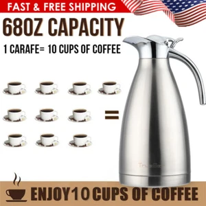 2 Litre Thermal Coffee Carafe Stainless Steel Insulated Flask Vacuum Jug Teapot - Picture 1 of 12