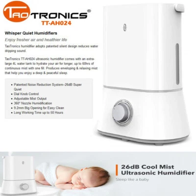 TaoTronics AH024 Cool Mist Humidifier Quiet Ultrasonic 4L Humidifier DI14_W - Image 1 of 4