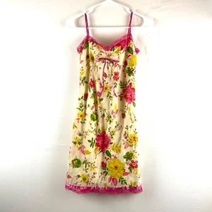 Vintage Y2K Wet Seal Yellow Pink Lace Trim Floral Babydoll Mini Slip Dress 1 - Picture 1 of 13