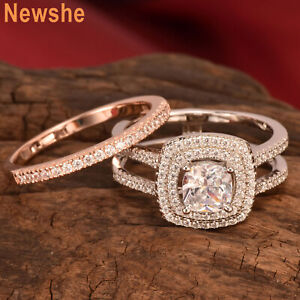 Newshe Rose Gold Wedding Engagement Ring Jakcet Set Sterling Silver CZ 5