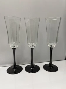 Arcoroc Octime Fluted Champagne Black Stem Set of 3 - Picture 1 of 4